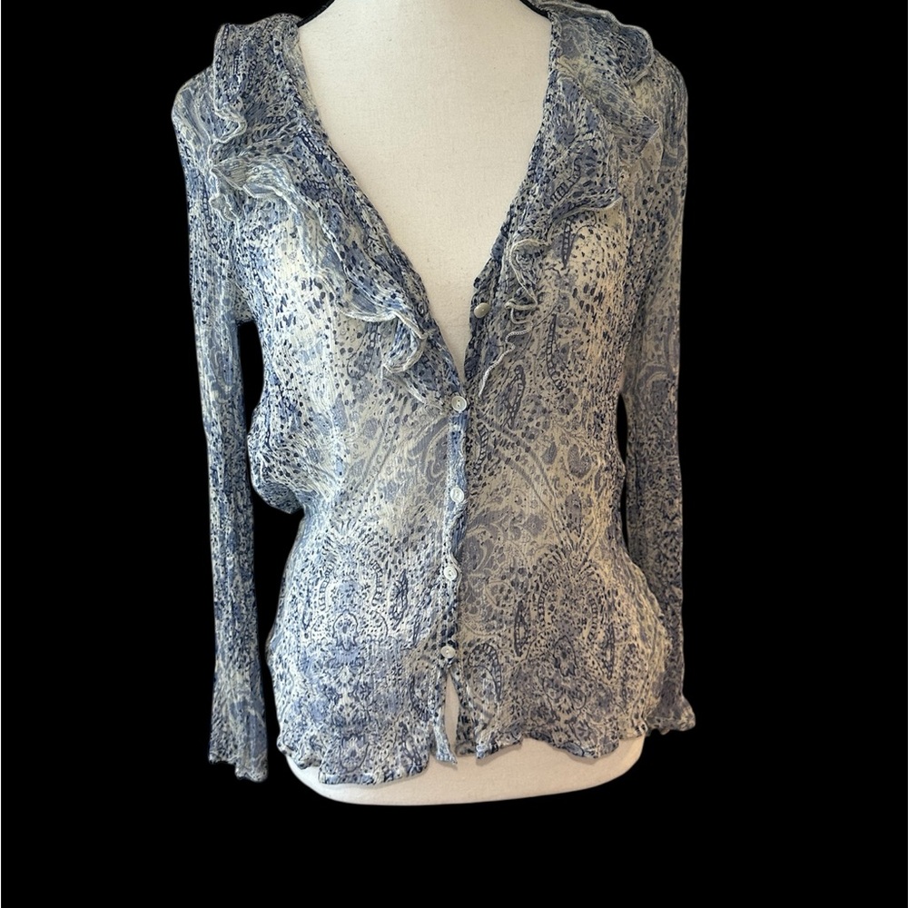 Ecote Blue and White Ruffled Blouse